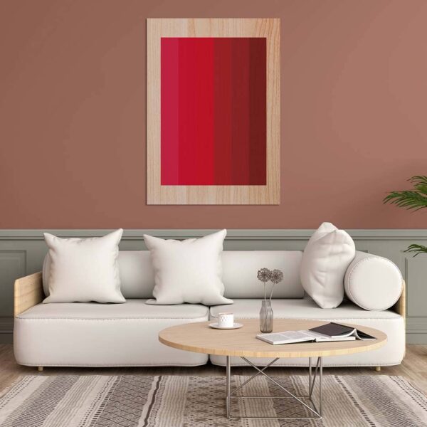 Ambiente sofá con cuadro de madera Red Lines