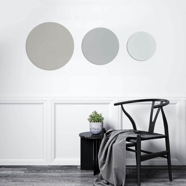 Ambiente con los 3 círculos decorativos de la serie monocromatico grey