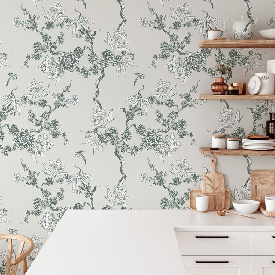 Ambiente de cocina con el papel pintado Seri
